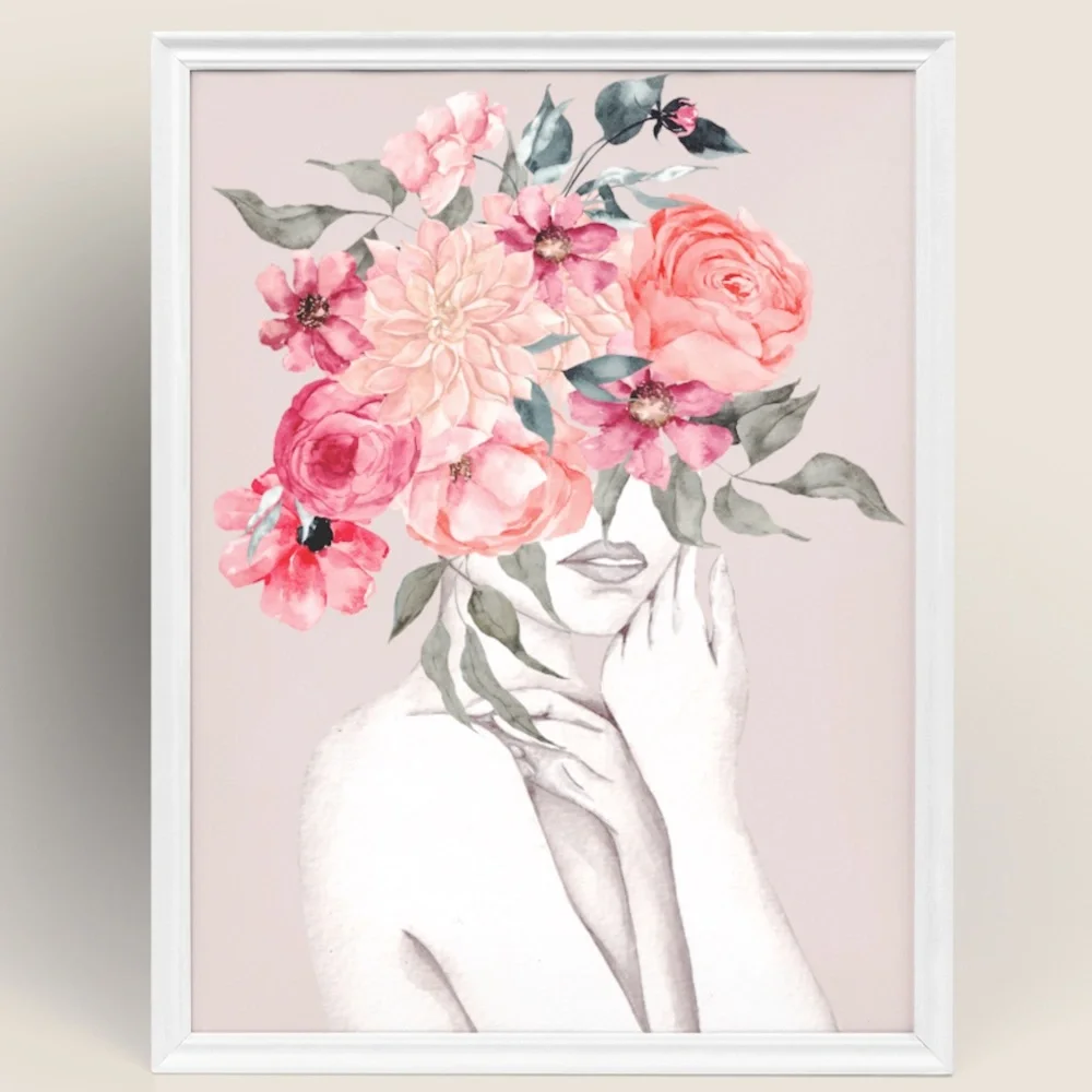 Watercolor Floral Woman Portrait Wall Art Illustration Print Poster Unframed - Picture 3 of 17